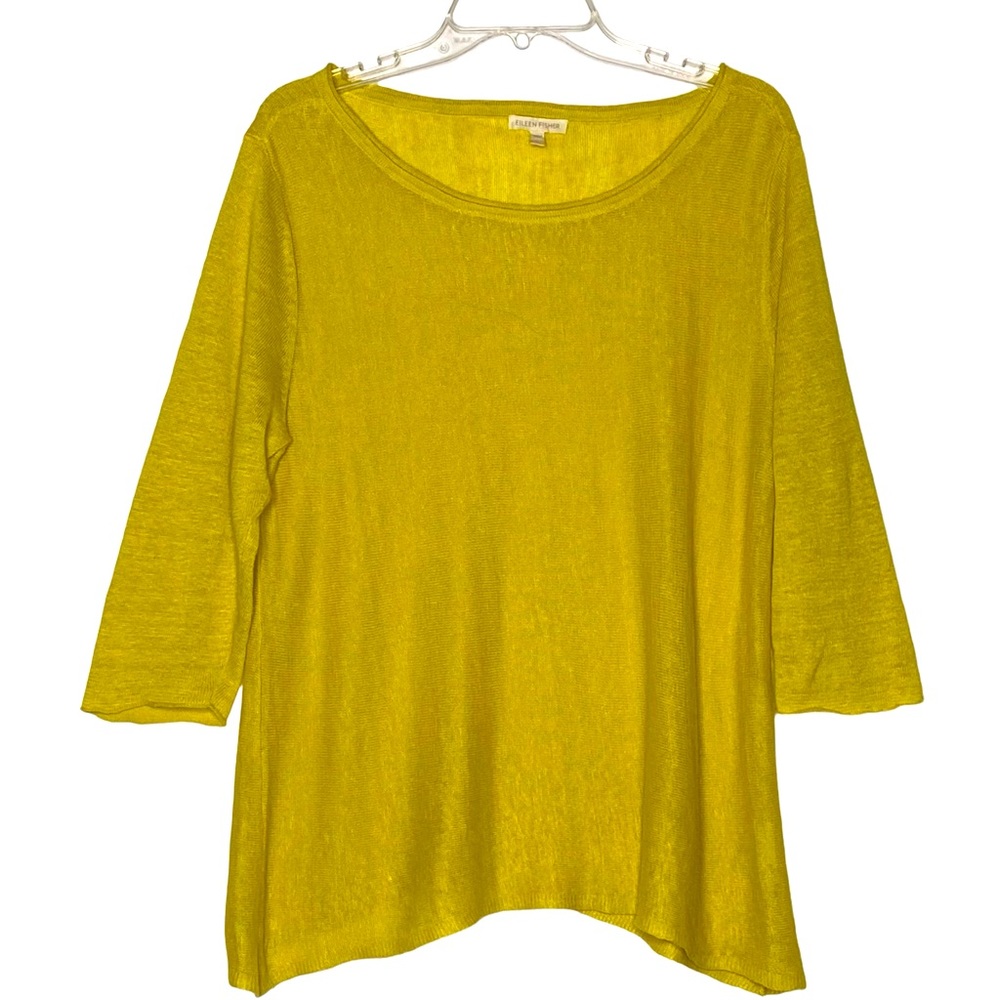 Eileen Fisher Large Yellow 100% Linen
Sweater Pullover Sweater Lagenlook.   Sz L